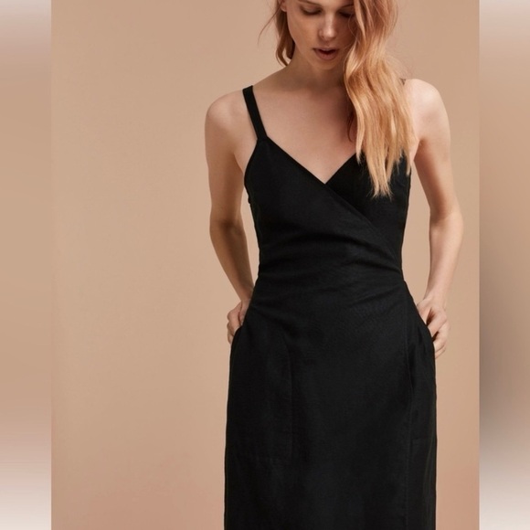 Wilfred Aritzia Astere Midi Black Sleeveless Tank Wrap Dress Size XS - Picture 2 of 6